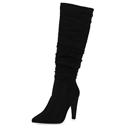 SCARPE VITA Damen High Heels Stiefel Leicht Gefütterte Stiletto Slouch Boots Wildleder-Optik Schuhe Klassische Absatzschuhe 186345 Schwarz 36 von SCARPE VITA