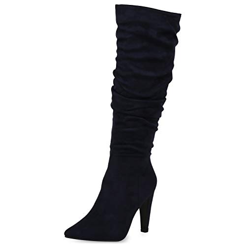 SCARPE VITA Damen High Heels Stiefel Leicht Gefütterte Stiletto Slouch Boots Wildleder-Optik Schuhe Klassische Absatzschuhe 186346 Dunkelblau 36 von SCARPE VITA