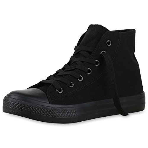 SCARPE VITA Damen High Top Sneaker Sportschuhe Kult Schuhe Canvas Stoff Freizeitschuhe Schnürer Sportliche Turnschuhe 135950 Schwarz Schwarz 38 von SCARPE VITA