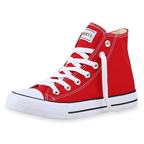 SCARPE VITA Damen High Top Sneaker Sportschuhe Kult Schuhe Canvas Stoff Freizeitschuhe Schnürer Sportliche Turnschuhe 165777 Rot Lucky 37 von SCARPE VITA