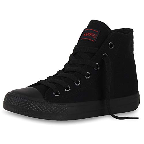 SCARPE VITA Damen High Top Sneaker Sportschuhe Kult Schuhe Canvas Stoff Freizeitschuhe Schnürer Sportliche Turnschuhe 165786 Schwarz Total 38 von SCARPE VITA
