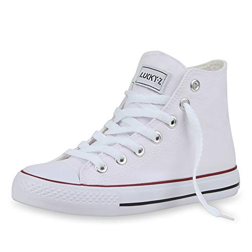 SCARPE VITA Damen High Top Sneakers Sportschuhe Kult Schnürer Weiss Rot 41 von SCARPE VITA