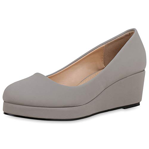 SCARPE VITA Damen Keilpumps Klassische Keilabsatz Pumps Leder-Optik Schuhe Basic Party Absatzschuhe Wedges 183847 Hellgrau 36 von SCARPE VITA