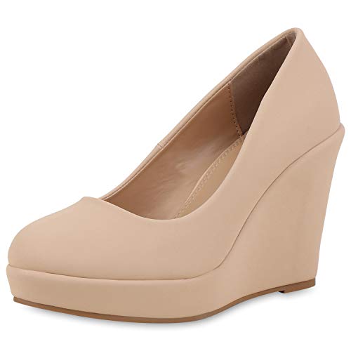 SCARPE VITA Damen Keilpumps Party Keilabsatz Pumps High Heels Plateau Schuhe 168245 Nude 36 von SCARPE VITA