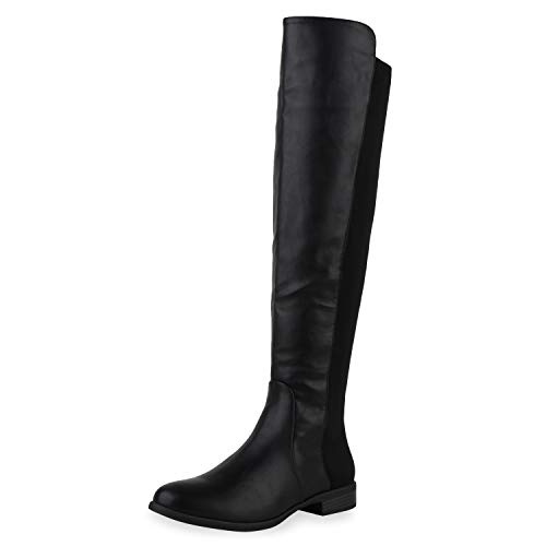 SCARPE VITA Damen Klassische Stiefel Holzoptikabsatz Lederoptik Schuhe Blockabsatz Langschaftstiefel Bequeme Freizeitschuhe 198292 Schwarz PU 37 von SCARPE VITA