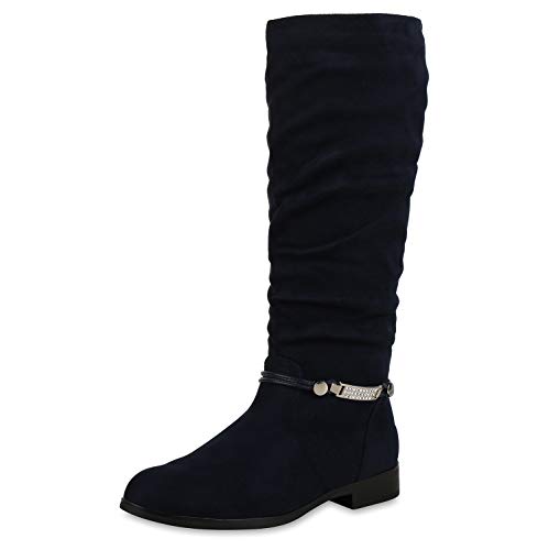 SCARPE VITA Damen Klassische Stiefel Strass Zierperlen Schuhe Leicht Gefüttert 144408 Blau Strass 36 von SCARPE VITA