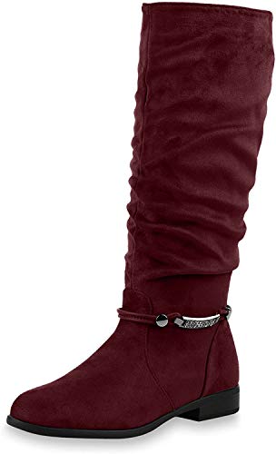 SCARPE VITA Damen Klassische Stiefel Strass Zierperlen Schuhe Leicht Gefüttert 148962 Dunkelrot Strasssteine 39 von SCARPE VITA