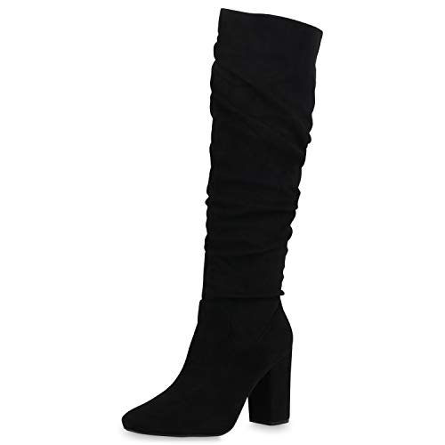 SCARPE VITA Damen Klassische Stiefel Veloursleder-Optik High Heels Blockabsatz Schuhe Slouch Boots Absatzschuhe 186438 Schwarz 36 von SCARPE VITA