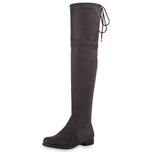 SCARPE VITA Damen Overknees Leder-Optik High Stiefel Boots Basic Look 164147 Grau 39 von SCARPE VITA