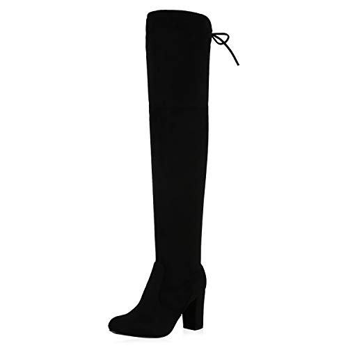 SCARPE VITA Damen Overknees Stiefel Blockabsatz Schnürer Freizeitschuhe Langschaftstiefel Boots Schnürschuhe Basic Schuhe 198316 Schwarz 36 von SCARPE VITA