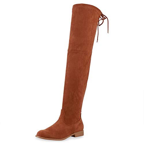 SCARPE VITA Damen Overknees Stiefel Klassische Wildleder-Optik Boots Bequeme Langschaftstiefel Holzoptikabsatz Schuhe 197156 Tan 41 von SCARPE VITA