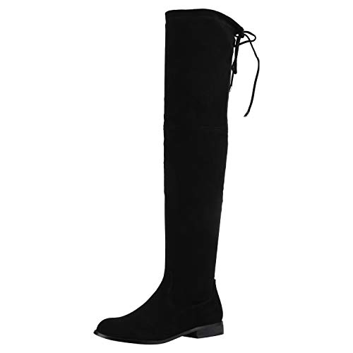 SCARPE VITA Damen Overknees Stiefel Klassische Wildleder-Optik Boots Langschaftstiefel Holzoptikabsatz Schuhe 179285 Schwarz Schwarz Total 37 von SCARPE VITA
