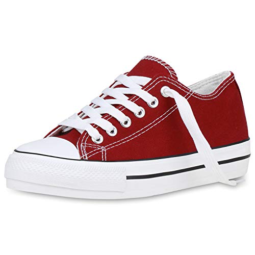SCARPE VITA Damen Plateau Sneaker Basic Canvas Stoff Schuhe Schnürer Freizeit Turnschuhe Profilsohle Plateauschuhe 191443 Burgund 39 von SCARPE VITA