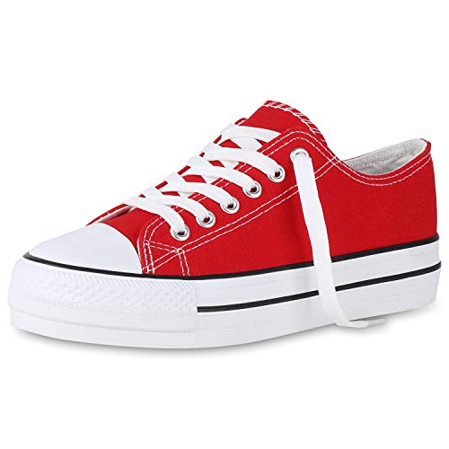 SCARPE VITA Damen Plateau Sneaker Canvas Turnschuhe Schnürer Plateauschuhe 173864 Rot Weiss 36 von SCARPE VITA