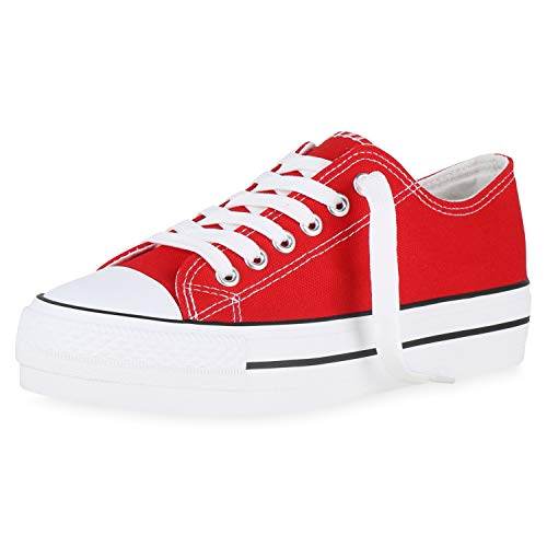 SCARPE VITA Damen Plateau Sneaker Turnschuhe Schnürer Basic Plateauschuhe 174306 Rot Weiss Total 37 von SCARPE VITA