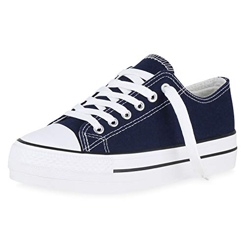 SCARPE VITA Damen Plateau Sneaker Turnschuhe Schnürer Basic Plateauschuhe 174307 Dunkelblau 38 von SCARPE VITA