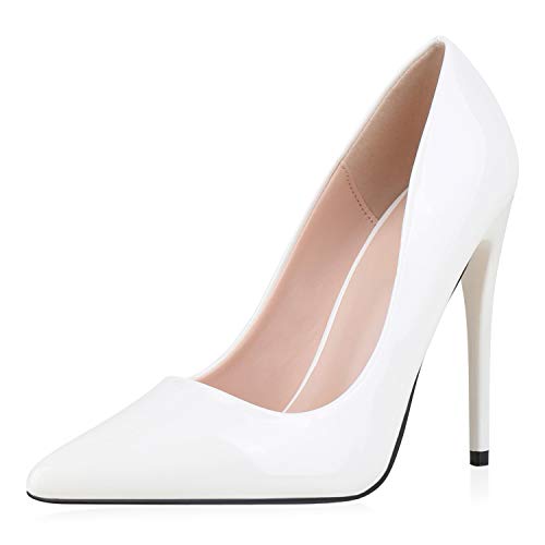 SCARPE VITA Damen Pumps High Heels Elegante Lack Schuhe Stiletto Absatzschuhe Spitze Partyschuhe 186259 Weiss 36 von SCARPE VITA