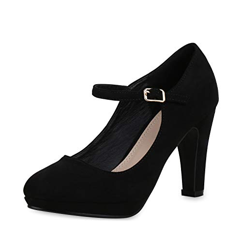 SCARPE VITA Damen Pumps Mary Janes High Heels Absatzschuhe Basic Wildleder-Optik Riemchenpumps Abend Schuhe 170095 Schwarz Schwarz Total 36 von SCARPE VITA