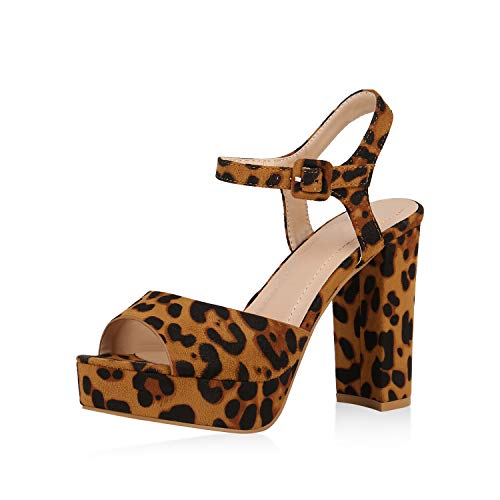 SCARPE VITA Damen Pumps Plateau Sandaletten Blockabsatz High Heels Wildleder-Optik Schuhe Plateauschuhe Partyschuhe Sommer 176216 Leopard 36 von SCARPE VITA