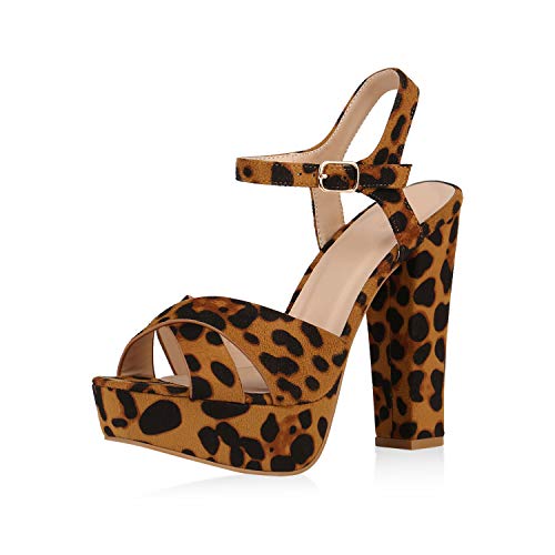 SCARPE VITA Damen Pumps Plateau Sandaletten Riemchensandaletten High Heels Sandalen Wildleder-Optik Schuhe Sommerschuhe 176215 Leopard 38 von SCARPE VITA