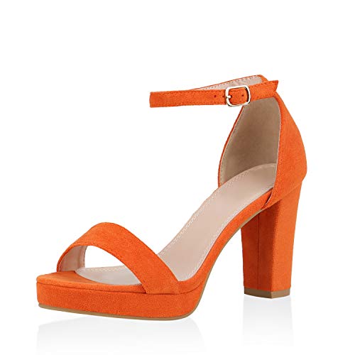 SCARPE VITA Damen Riemchensandaletten Plateau Sandaletten Elegante Sommer Party Schuhe Wildleder-Optik High Heels Absatzschuhe 177354 Orange 37 von SCARPE VITA