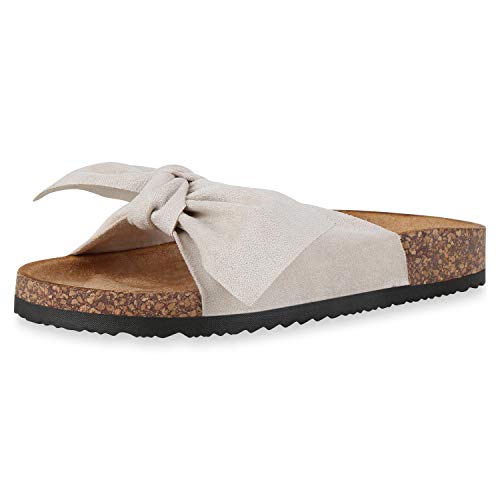 SCARPE VITA Damen Sandalen Leder-Optik Pantoletten Schleifen Korkoptik Profilsohle Flache Schuhe Bequeme Hausschuhe 182440 Beige Braun 39 von SCARPE VITA
