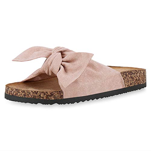 SCARPE VITA Damen Sandalen Leder-Optik Pantoletten Schleifen Korkoptik Profilsohle Flache Schuhe Bequeme Hausschuhe 184662 Rosa Schleifen 41 von SCARPE VITA