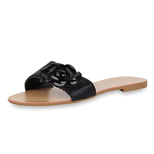 SCARPE VITA Damen Sandalen Metallic Schlappen Beach Schuhe Flats 165105 Schwarz Metallic 37 von SCARPE VITA