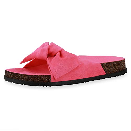 SCARPE VITA Damen Sandalen Pantoletten Bequeme Schleifen Sommersandalen Flache Korkoptik Schuhe Profilsohle Freizeitschuhe 610270 Neon Pink 36 von SCARPE VITA