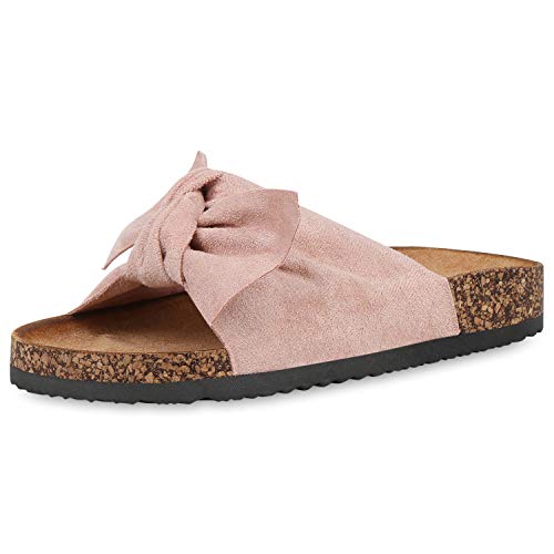 SCARPE VITA Damen Sandalen Pantoletten Korkoptik Sommerschuhe Schlappen Schleifen Schuhe Flats Hausschuhe Latschen 190572 Rosa Rosa Total 36 von SCARPE VITA