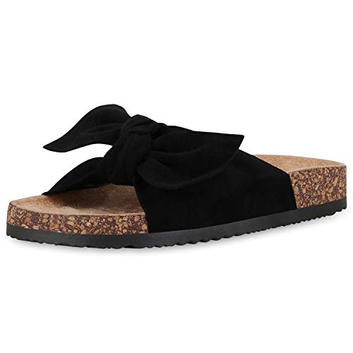 SCARPE VITA Damen Sandalen Pantoletten Schleifen Wildleder-Optik Hausschuhe 175952 Schwarz 39 von SCARPE VITA