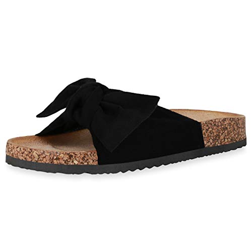 SCARPE VITA Damen Sandalen Pantoletten Schleifen Wildleder-Optik Hausschuhe 175952 Schwarz 40 von SCARPE VITA