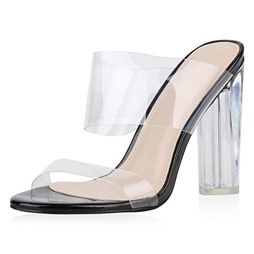 SCARPE VITA Damen Sandalen Pantoletten Transparente Mules Sommer Party Schuhe High Heels Lack Absatzschuhe 176333 Schwarz 36 von SCARPE VITA