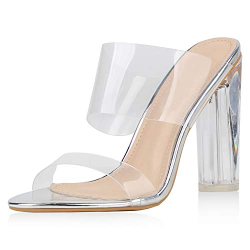 SCARPE VITA Damen Sandalen Pantoletten Transparente Mules Sommer Party Schuhe High Heels Lack Absatzschuhe 177357 Silber 36 von SCARPE VITA