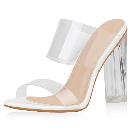 SCARPE VITA Damen Sandalen Pantoletten Transparente Mules Sommer Party Schuhe High Heels Lack Absatzschuhe 177358 Weiss 38 von SCARPE VITA