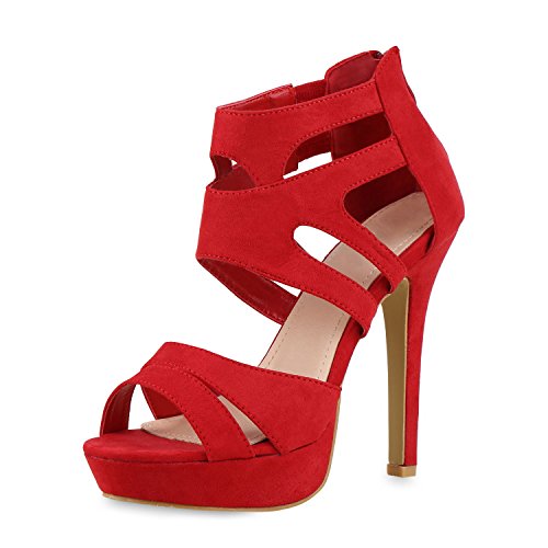 SCARPE VITA Damen Sandaletten Plateau High Heels Cut-Outs Stilettos 160355 Rot Cut-Outs 37 von SCARPE VITA
