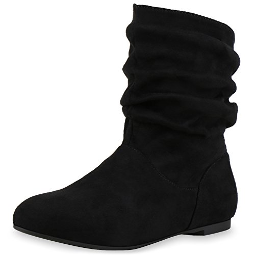 SCARPE VITA Damen Schlupfstiefel Leder-Optik Stiefeletten Bequeme Schuhe 148946 Schwarz Samtoptik 40 von SCARPE VITA