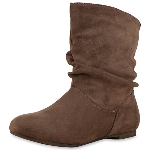 SCARPE VITA Damen Schlupfstiefel Leder-Optik Stiefeletten Bequeme Schuhe 148948 Taupe Samtoptik 39 von SCARPE VITA