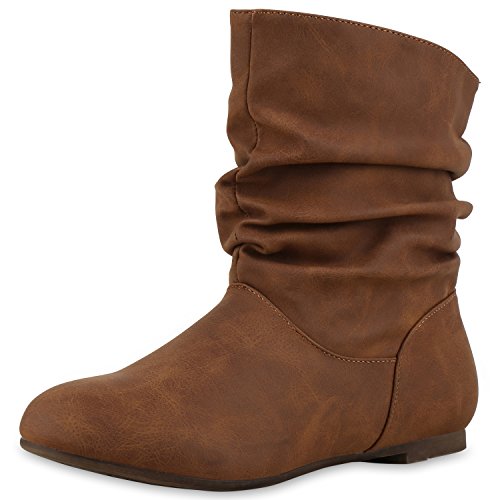 SCARPE VITA Damen Schlupfstiefel Leder-Optik Stiefeletten Bequeme Schuhe 165432 Hellbraun 37 von SCARPE VITA