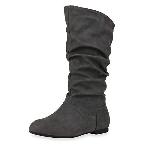 SCARPE VITA Damen Schlupfstiefel Warm Gefütterte Stiefel Basic Wildleder-Optik Schuhe Flache Slouch Boots 152414 Grau Grau 39 von SCARPE VITA