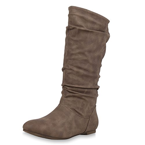 SCARPE VITA Damen Schlupfstiefel Warm Gefütterte Stiefel Basic Wildleder-Optik Schuhe Flache Slouch Boots 152415 Khaki Khaki 36 von SCARPE VITA