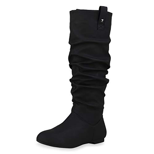 SCARPE VITA Damen Schlupfstiefel Warm Gefütterte Stiefel Nieten Wildleder-Optik Schuhe Flache Slouch Boots 152410 Schwarz 39 von SCARPE VITA