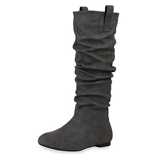 SCARPE VITA Damen Schlupfstiefel Warm Gefütterte Stiefel Nieten Wildleder-Optik Schuhe Flache Slouch Boots 152411 Grau 40 von SCARPE VITA