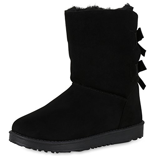SCARPE VITA Damen Schlupfstiefel Warm Gefütterte Stiefel Schleifen Schuhe 165729 Schwarz 38 von SCARPE VITA