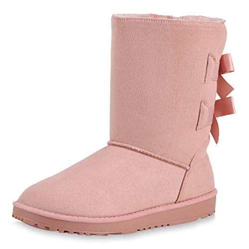 SCARPE VITA Damen Schlupfstiefel Warm Gefütterte Stiefel Winter Boots Schleifen Wildleder-Optik Schuhe Winterschuhe 169373 Rosa Total 37 von SCARPE VITA