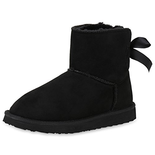 SCARPE VITA Damen Schlupfstiefel Warm Gefütterte Stiefeletten Schleifen Schuhe 152331 Schwarz Satinoptik Warm Gefüttert 39 von SCARPE VITA