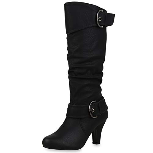 SCARPE VITA Damen Schnürstiefel Plateau Stiefel Retro Leder-Optik 157003 Schwarz Schnallen Total 37 von SCARPE VITA