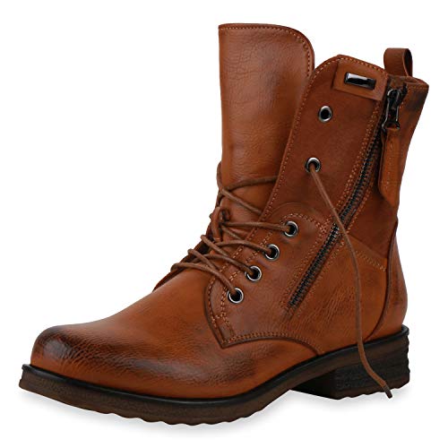 SCARPE VITA Damen Schnürstiefeletten Leicht Gefüttert Zipper Stiefeletten Blockabsatz Schnürer Schuhe 197085 Hellbraun 37 von SCARPE VITA