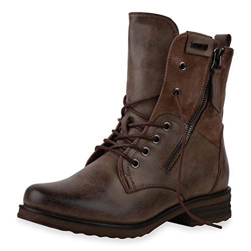 SCARPE VITA Damen Schnürstiefeletten Leicht Gefüttert Zipper Stiefeletten Blockabsatz Schnürer Schuhe 197086 Khaki 37 von SCARPE VITA