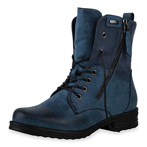 SCARPE VITA Damen Schnürstiefeletten Leicht Gefüttert Zipper Stiefeletten Blockabsatz Schnürer Schuhe 197087 Blau 39 von SCARPE VITA